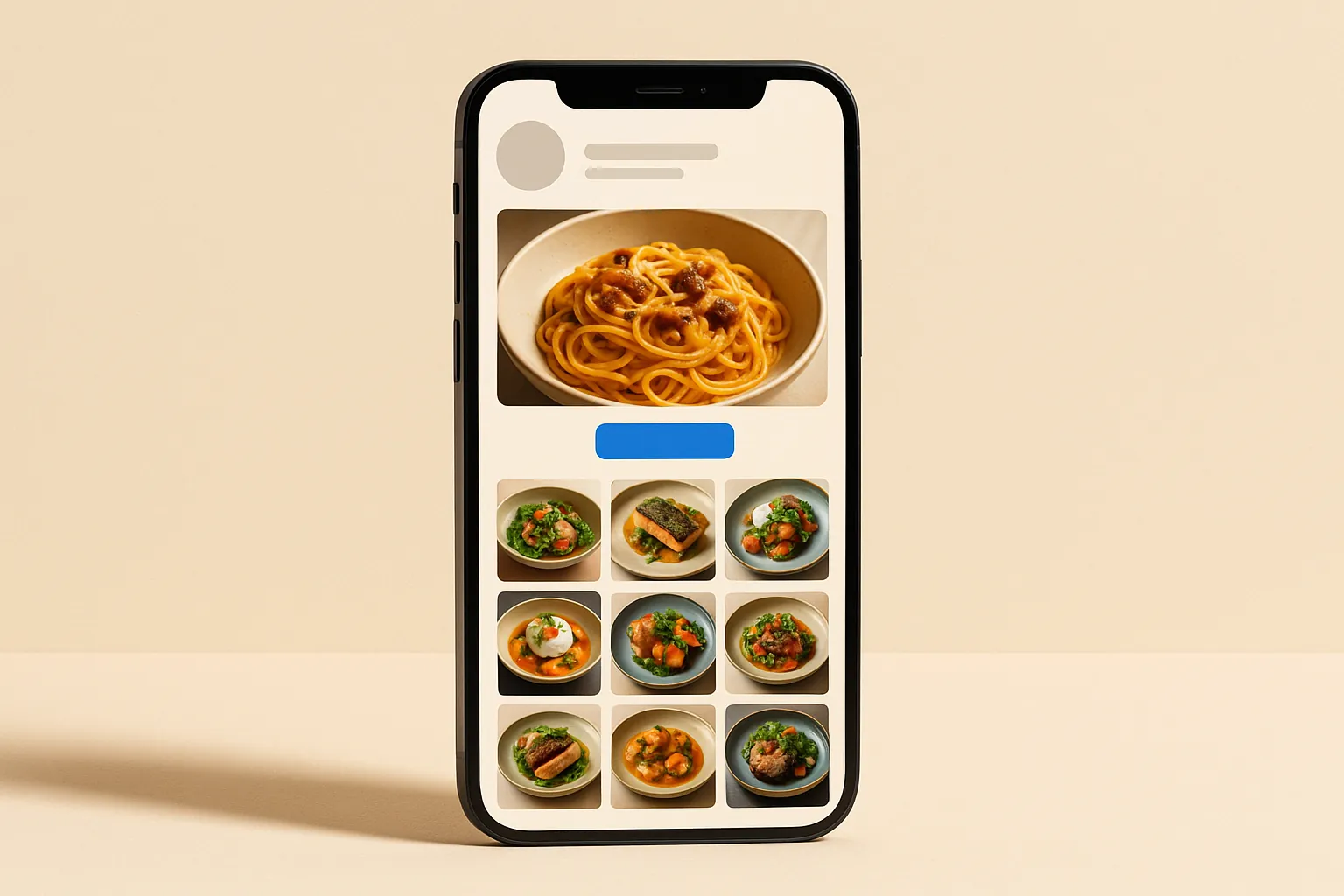 Profil restauracji na Instagramie z apetycznym wideo i siatką dań na ekranie telefonu