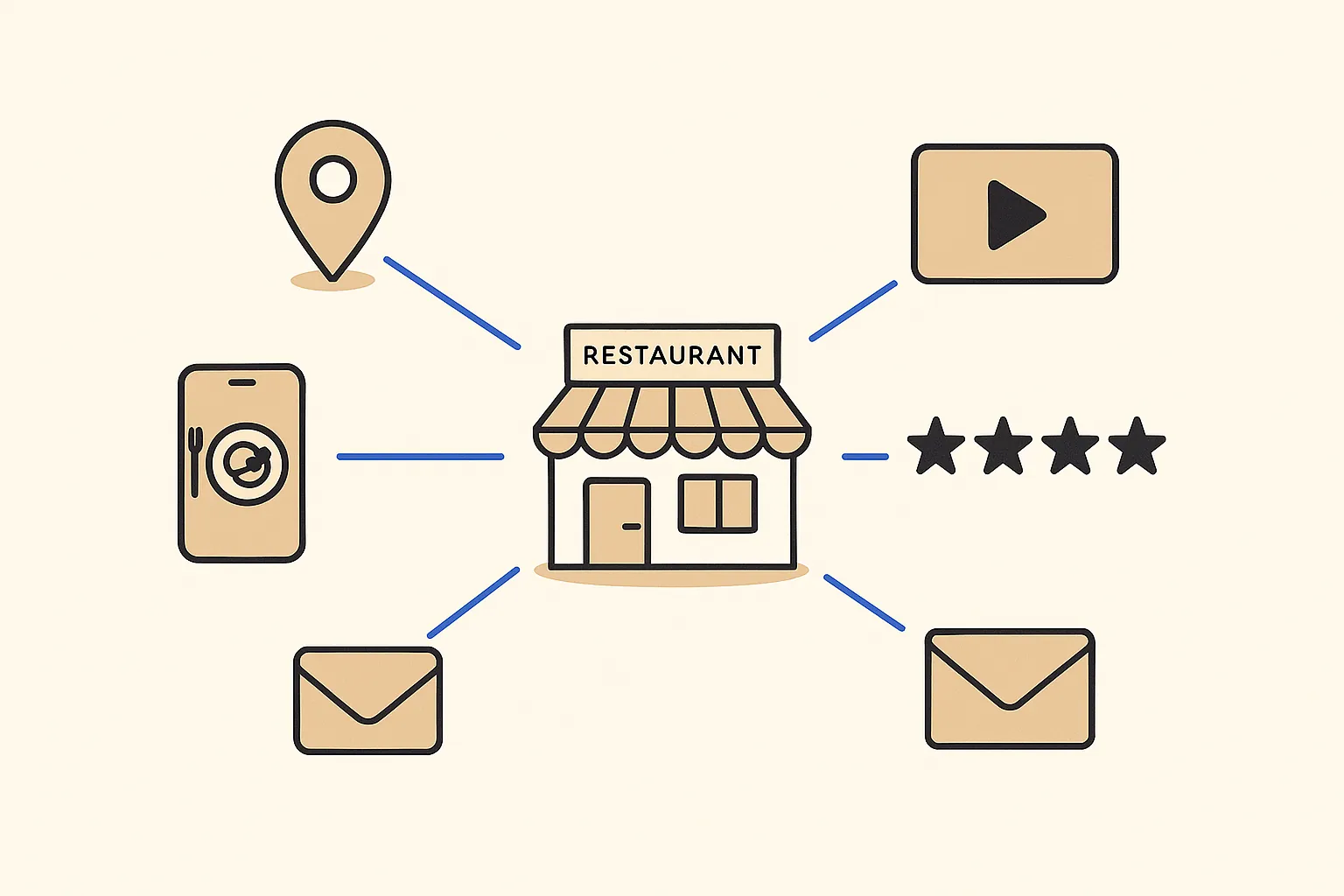 Przegląd kanałów marketingu restauracji: Wizytówka Google, Instagram, TikTok, Meta Ads i opinie