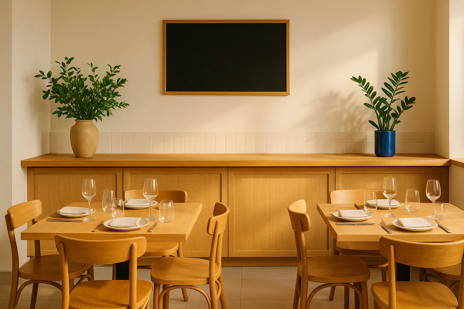 Nowo otwarta restauracja gotowa na pierwszych gości, sala i lada z menu