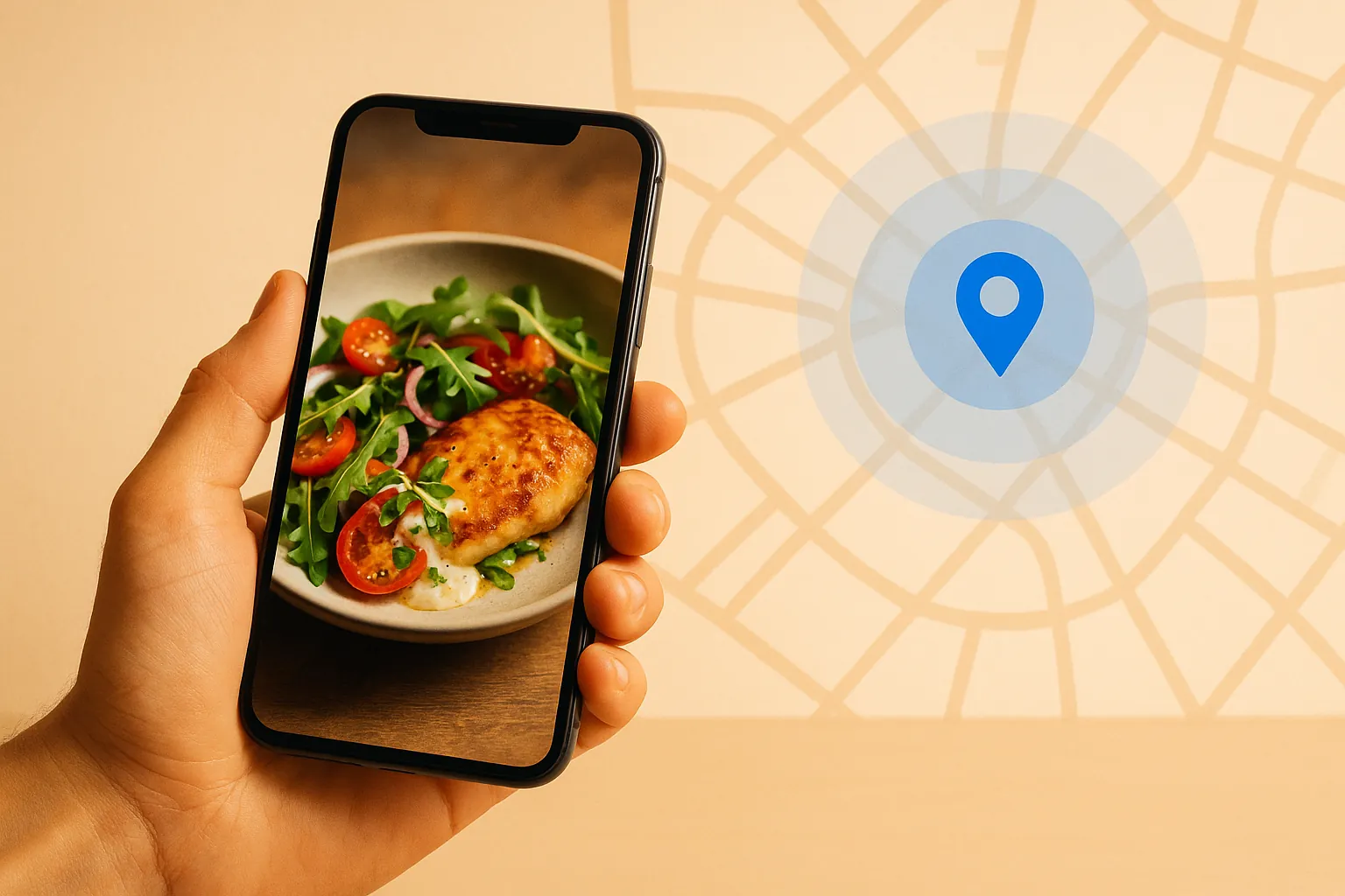 Reklama Meta Ads nowej restauracji z informacją o otwarciu, targetowana na promień kilku kilometrów wokół lokalu