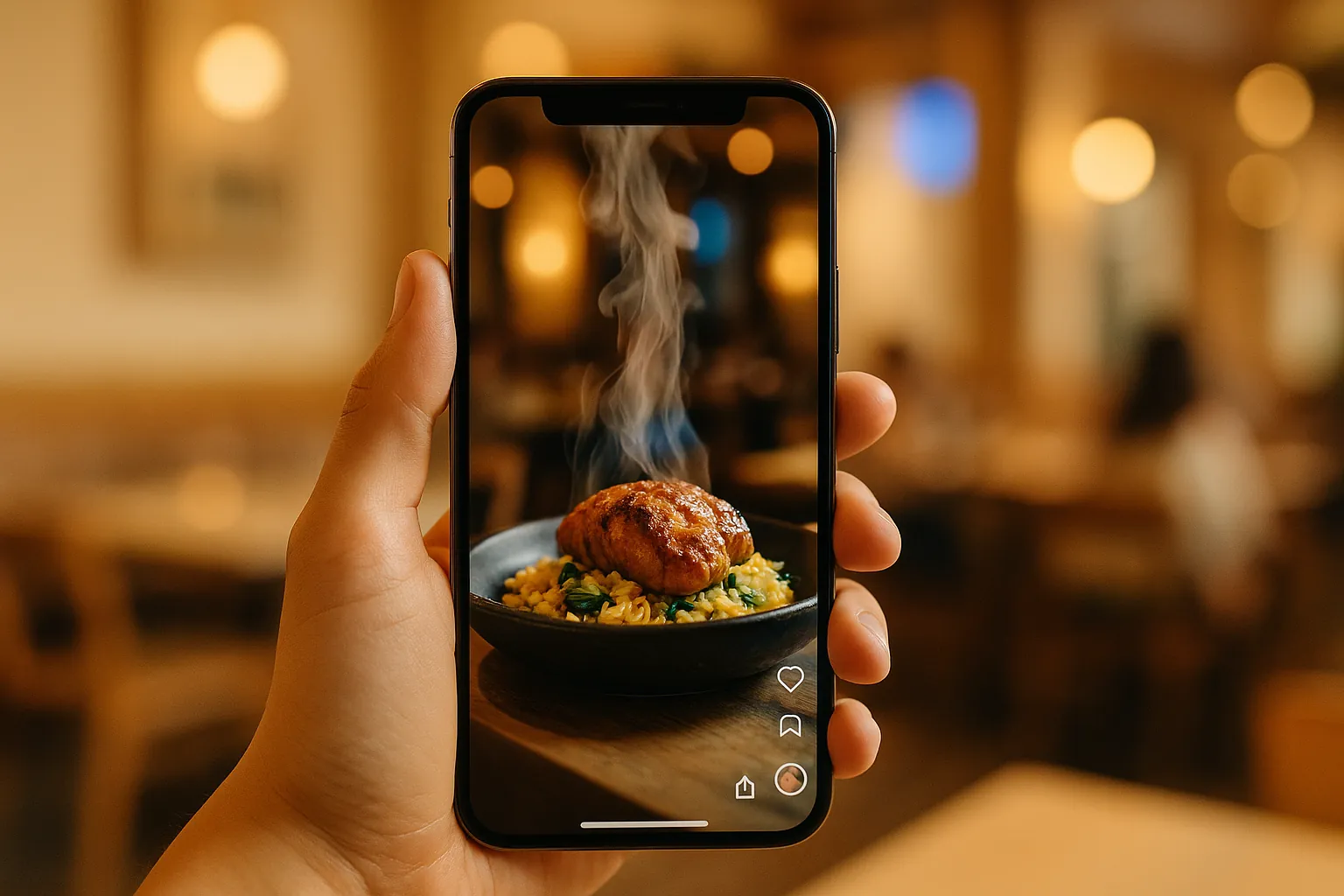Krótkie wideo dania z restauracji wyświetlane na TikToku na ekranie telefonu